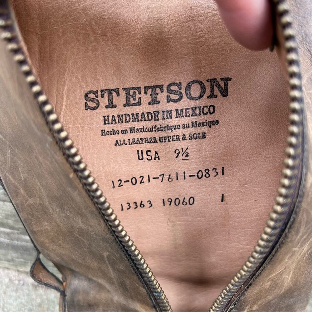 Stetson Brown Strappy Leather round toe side zip riding cowgirl western boots - Picture 7 of 7